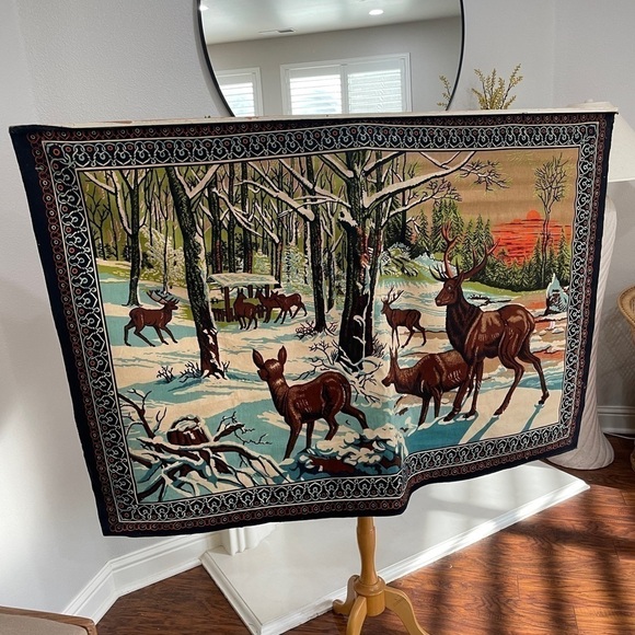 Vintage 1970’s Deer Tapestry 58” x 39” - Picture 1 of 4